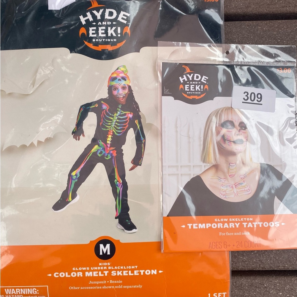 Hyde and Eek! Kids Color Melt Skeleton Costume & Face Tattoos